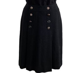 Vintage Wool Skirt Black Fully Lined Unique Buttons Size 8